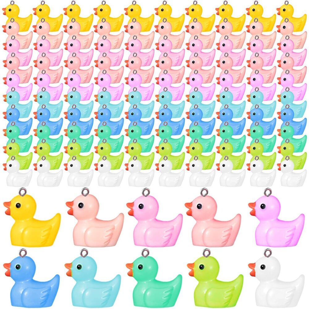 8562 100 Pcs 10 Colors Resin Duck Charms Pendants Mini Resin Duck DIY